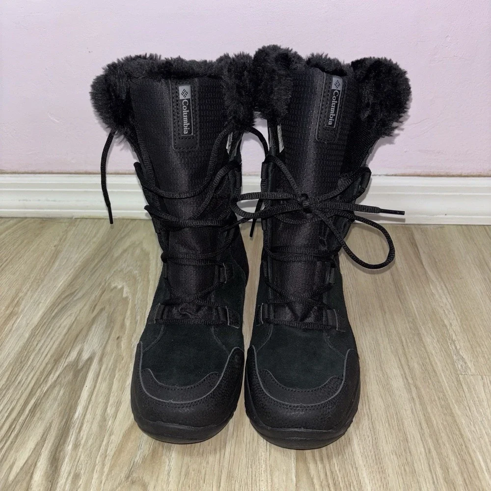 Columbia Ice Maiden II Waterproof Snow Boots Faux Fur Black Womens Size 9
